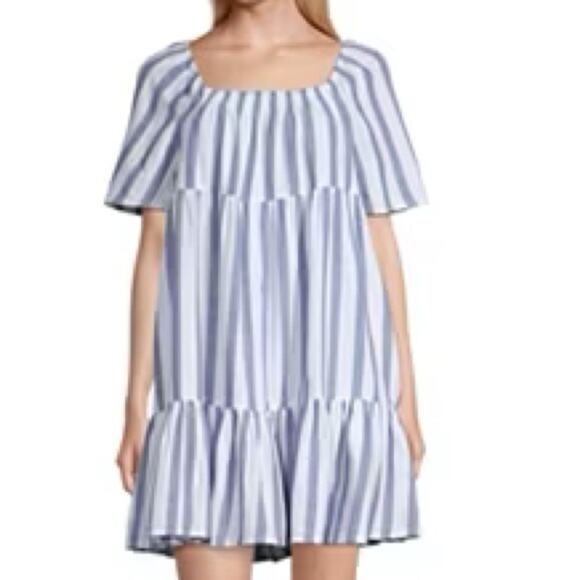 a.n.a Polly stripe blue Short Sleeve A-Line Dress - Picture 9 of 9